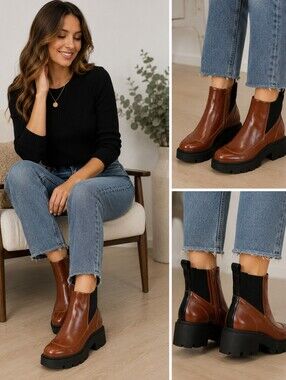Portland Boot Company Lug Sole Chelsea Ankle Boots Mocha Brown NIB Women's Sz 6
